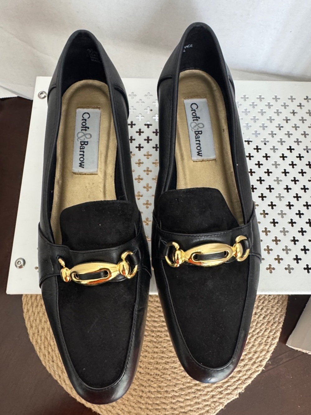 Croft & Barrow Black Suede Leather Loafers with Gold Horsebit Accent Size 9.5